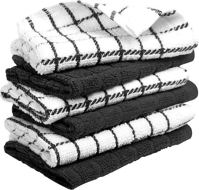 Bumble Premium Cotton Dish Cloths 12" x 12"| Black Design | 405 GSM | Highly