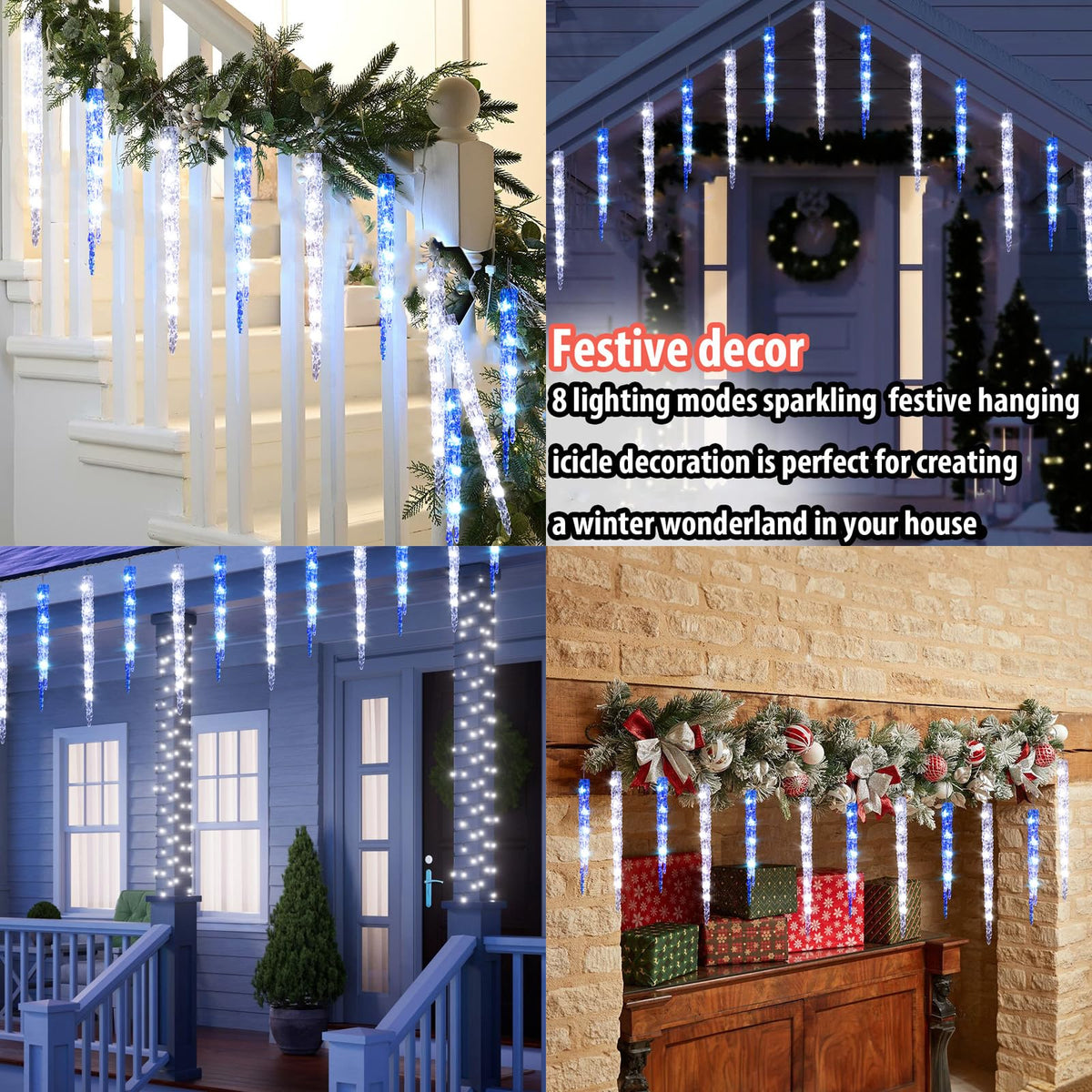 TWINKVILLA Blue and White Icicle Lights for Outside, Christmas Lights Outdoor with 20 Large Tubes, 29FT 8 Modes with Timer, Connectable Meteor Shower Light for Eave Roofline Tree Decoration