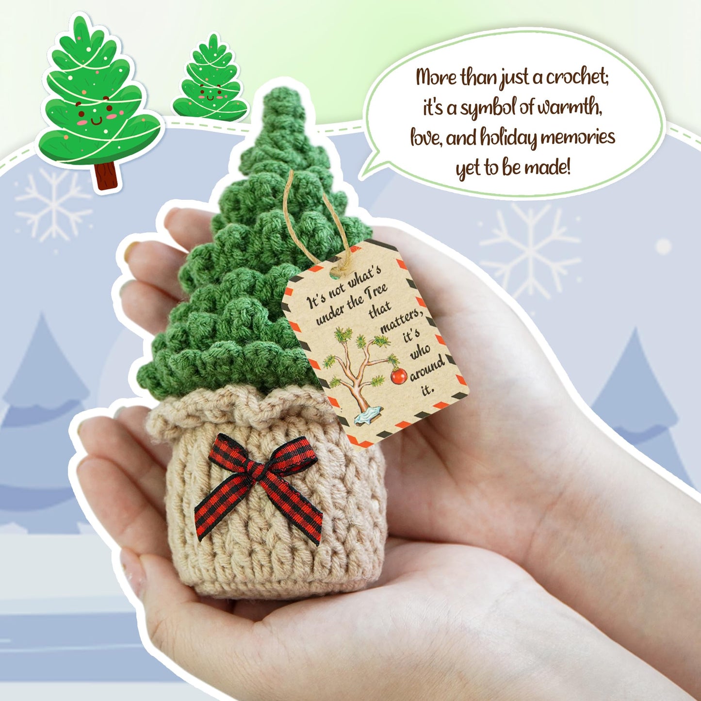OASSIE Christmas Tree Gifts for Women Men - Emotional Support Crochet Christmas Tree with Card - Stocking Stuffers for Xmas Party Decorations Home Decor, Small Gifts for Mom Grandma Friends Family