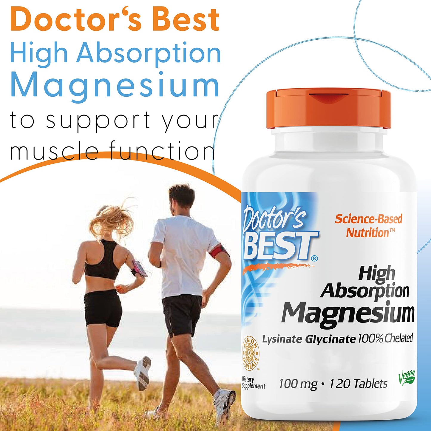 Doctor's Best, High Absorption Magnesium, 100% chelated with TRAACS, with Glycine and Lysine, 120 Vegan Tablets, SOYA-Free, Gluten-Free, Non-GMO