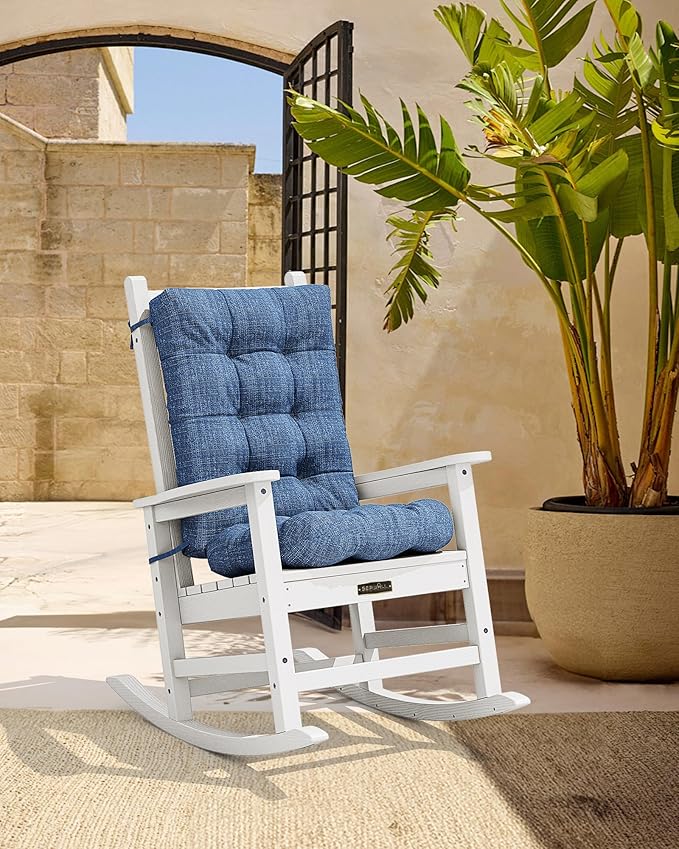 SERWALL HDPE Outdoor Rocking Cushion Set of 2, Memory Foam Cushion Navy