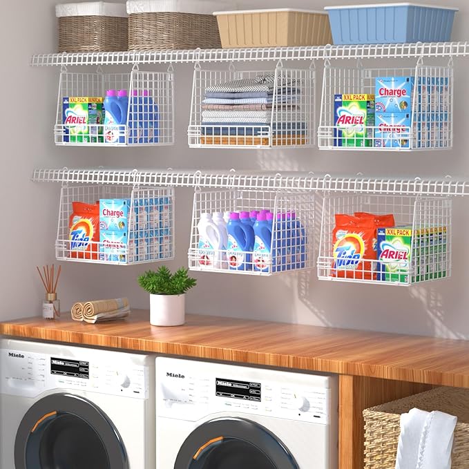 3 Pack Laundry Room Organization and Storage, Hanging Wire Basket
