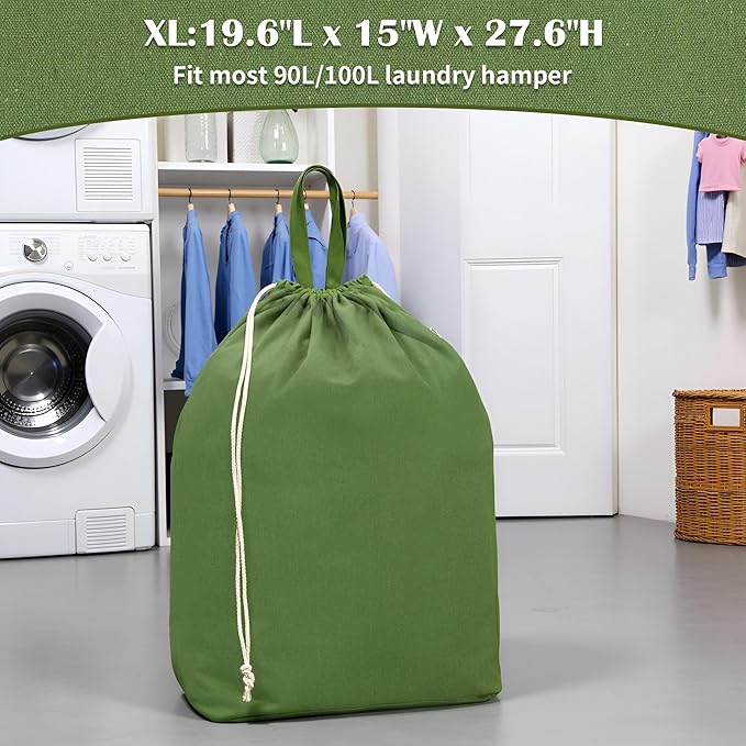 Canvas Laundry Bags with Handles & Rectangular Base, Washable Cotton Drawstring