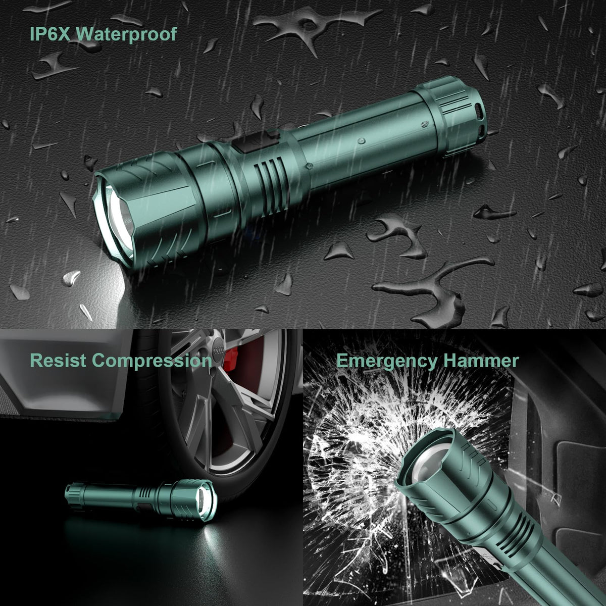 SKYFIRE LED Flashlights High Lumens with Ignition Lens,3000lm Super Bright Rechargeable Flashlight,Zoomable,4 Modes,Waterproof Tactical Flash Light for Camping Essentials,Outdoor and Home,Gift