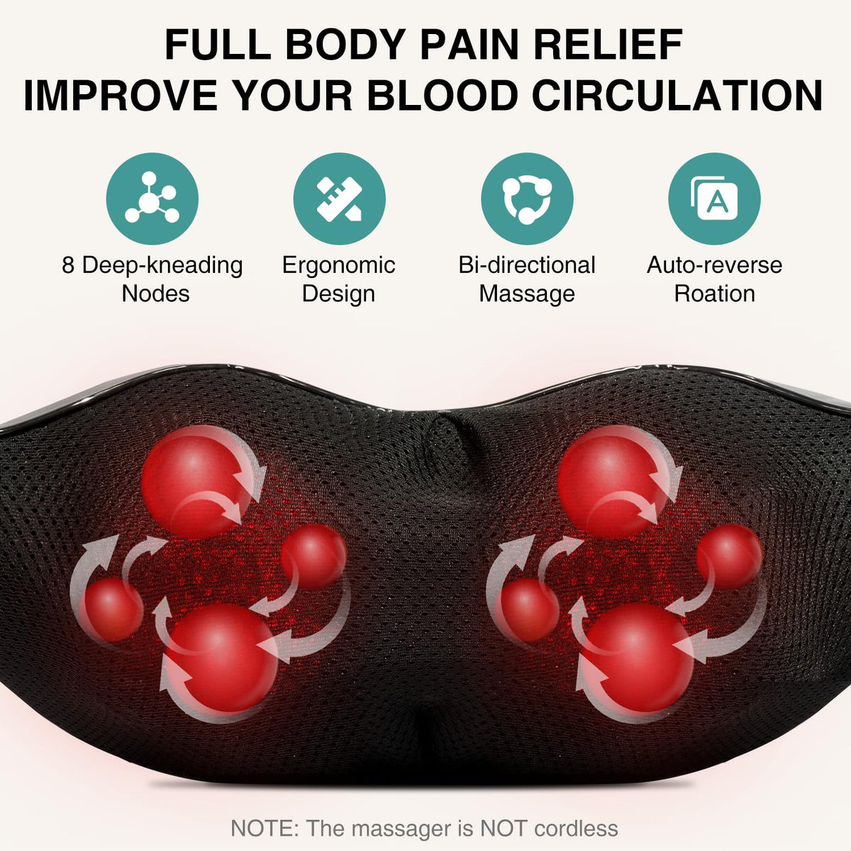 Shiatsu Neck and Back Massager with Soothing Heat, Electric Deep Tissue 3D Kneading Massage for Shoulder, Leg, Body Muscle Pain Relief, Home, Office, and Car FSA HSA Eligible