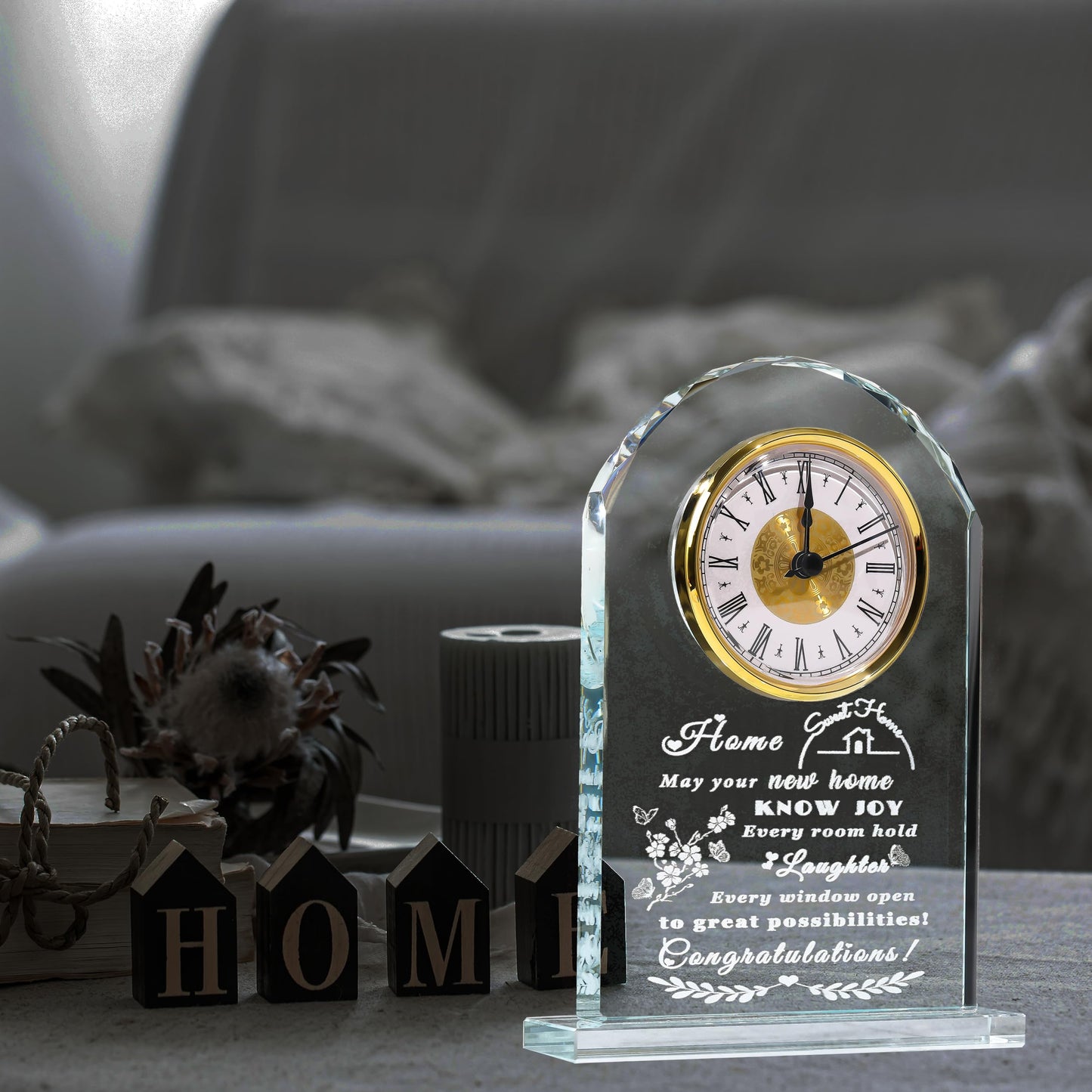 Qianwei House Warming Gifts New Home - Crystal Clock Gifts for Home Decor - Best Unique Housewarming Decor Ideas for New House Homeowner Men Friend Family