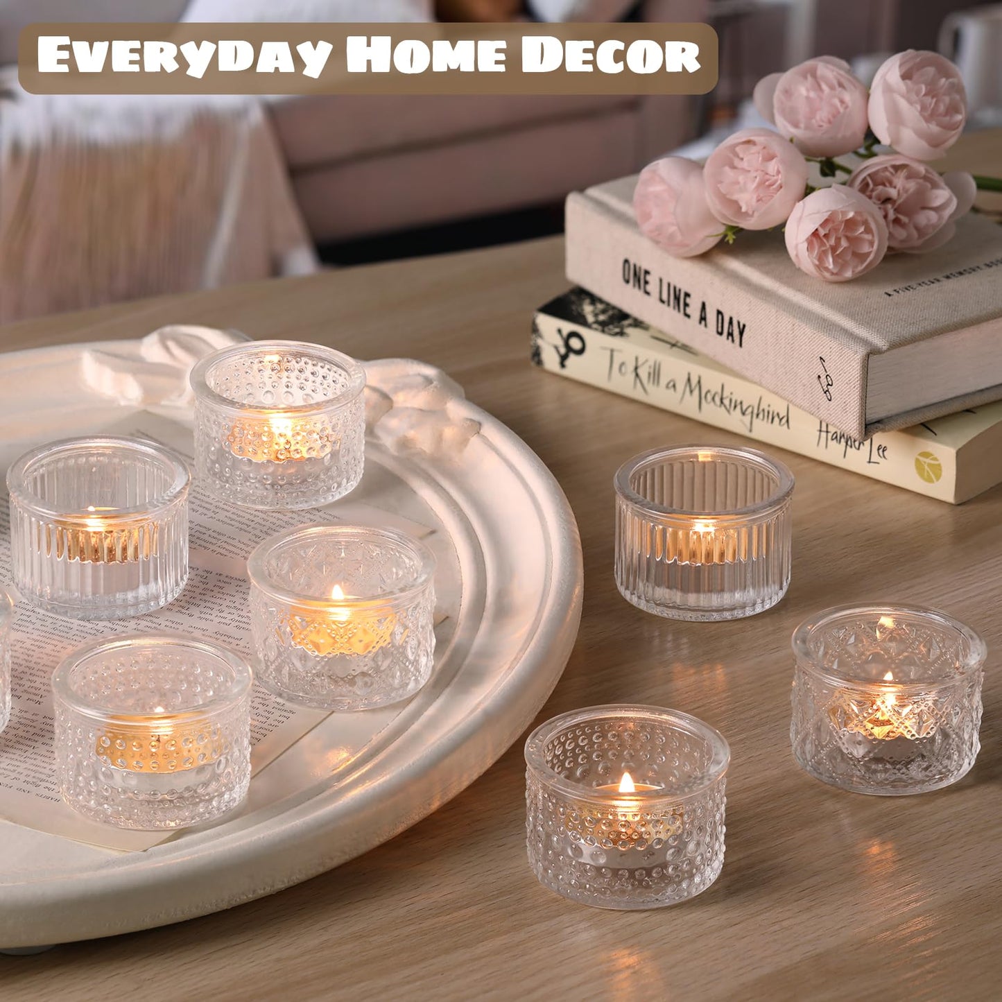Lanttu 15 Pcs Clear Tealight Candle Holders Bulk Glass Votive Candle Holders Set for Wedding Table Centerpiece Home Party Holiday Decor