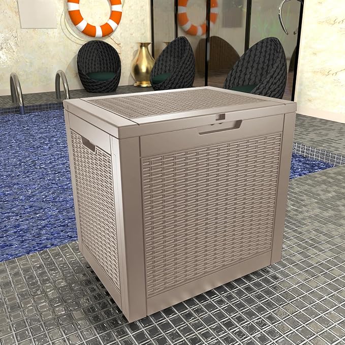31 Gallon Outdoor Deck Box, Lockable Waterproof Outdoor Storage Boxes For Garden Tools,Indoor Cushions,Accessories Outside Storage Resin Weatherproof Container(Grey)
