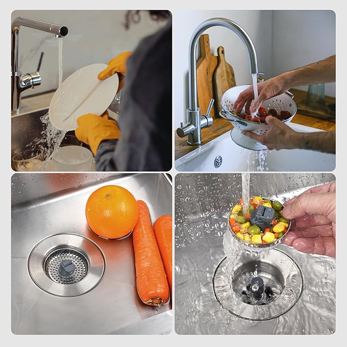 Hibbent 3 in 1 Kitchen Sink Drain Strainer, Stainless Steel Wrapped Shell Drain