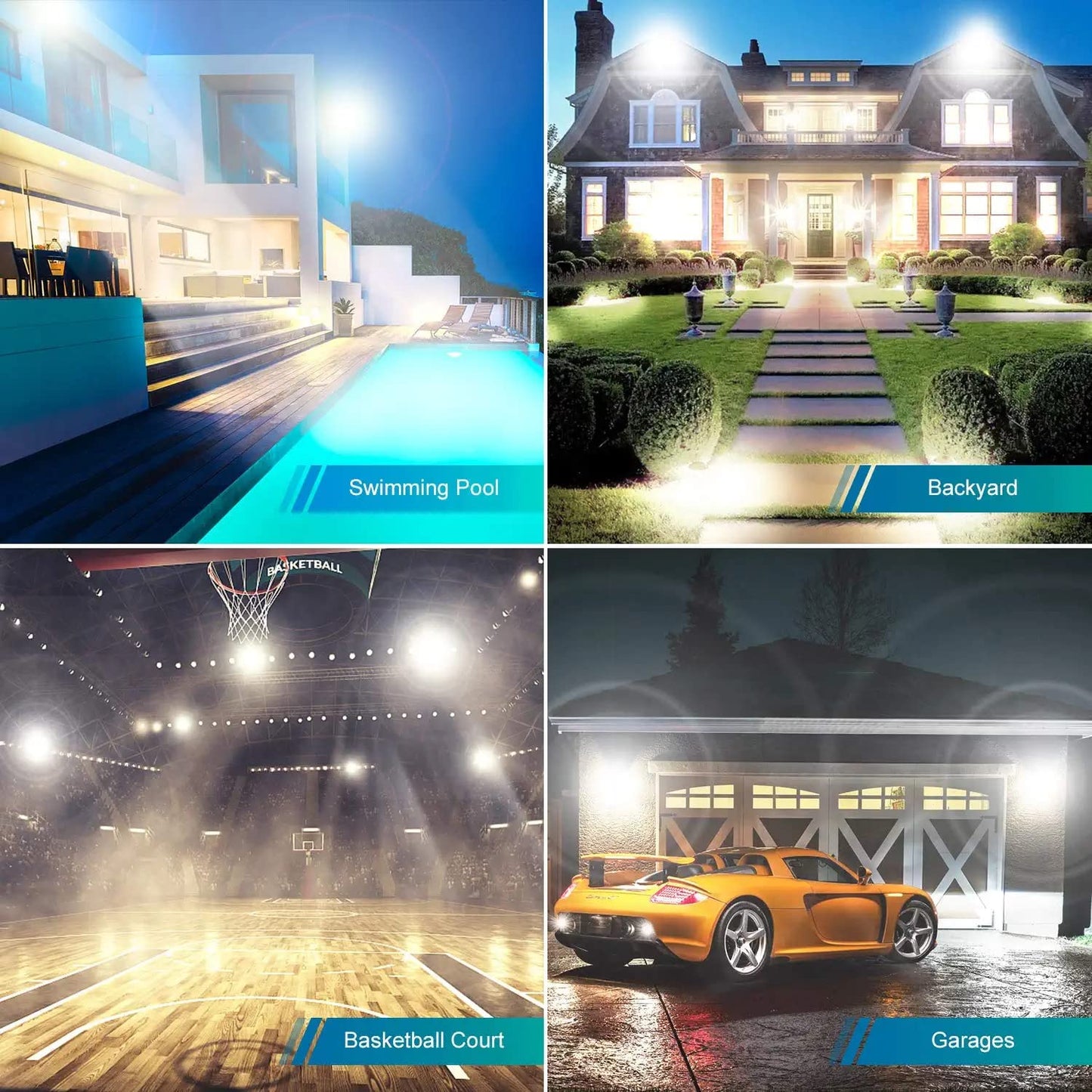 YANYCN 2 Pack 1000W LED Flood Light Outdoor,4250W Equivalent Super Bright 99500LM 5000K Daylight White FloodLight with Plug,IP66 Waterproof Commercial Lighting for Sports Fields,Counts,Arena,Stadium