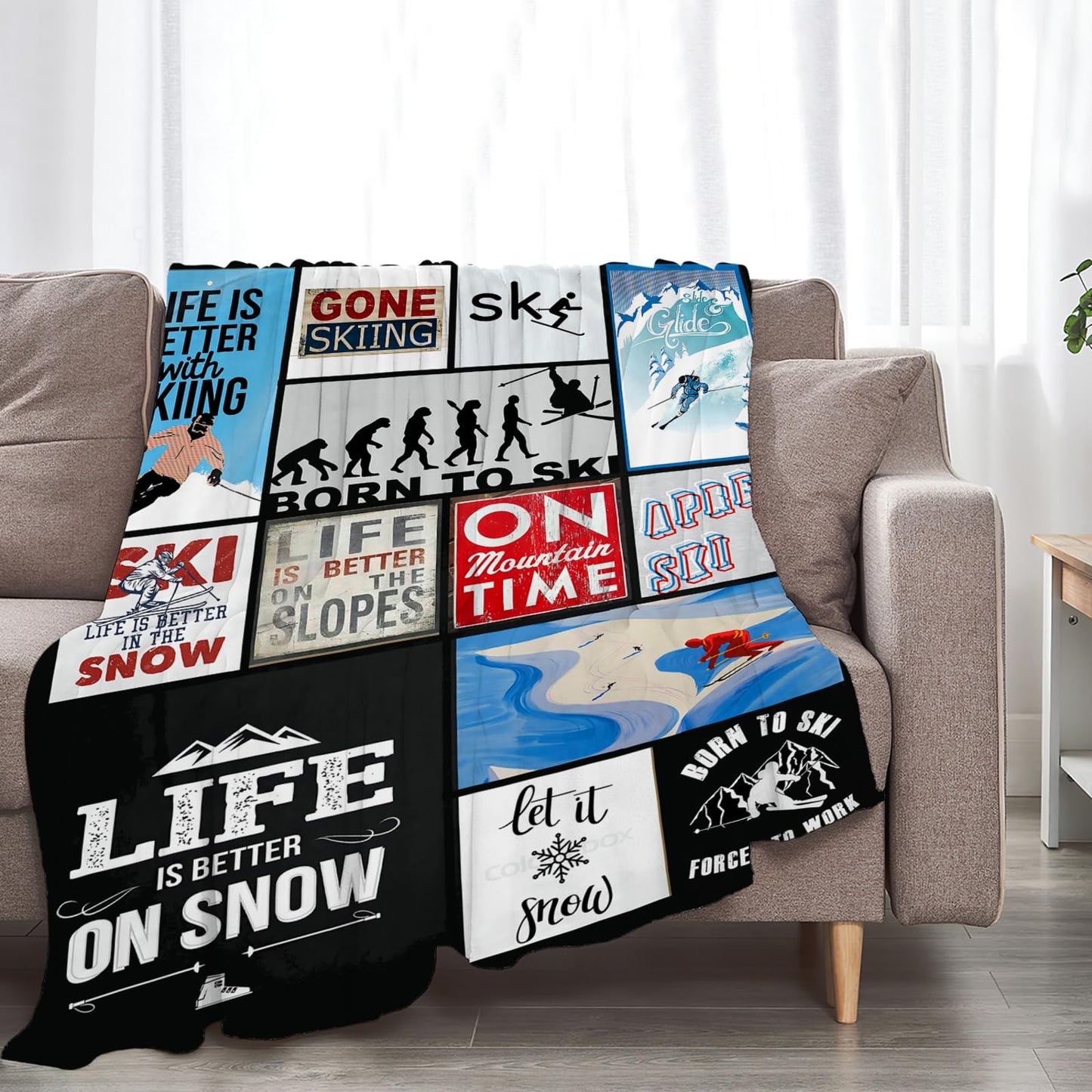 Tijuboni Ski Throw Blanket Skiing Gifts for Girls Boys Women Men Kids Adults Soft Flannel Fleece Blanket for Couch Sofa Bed Home Decor 40"x50"