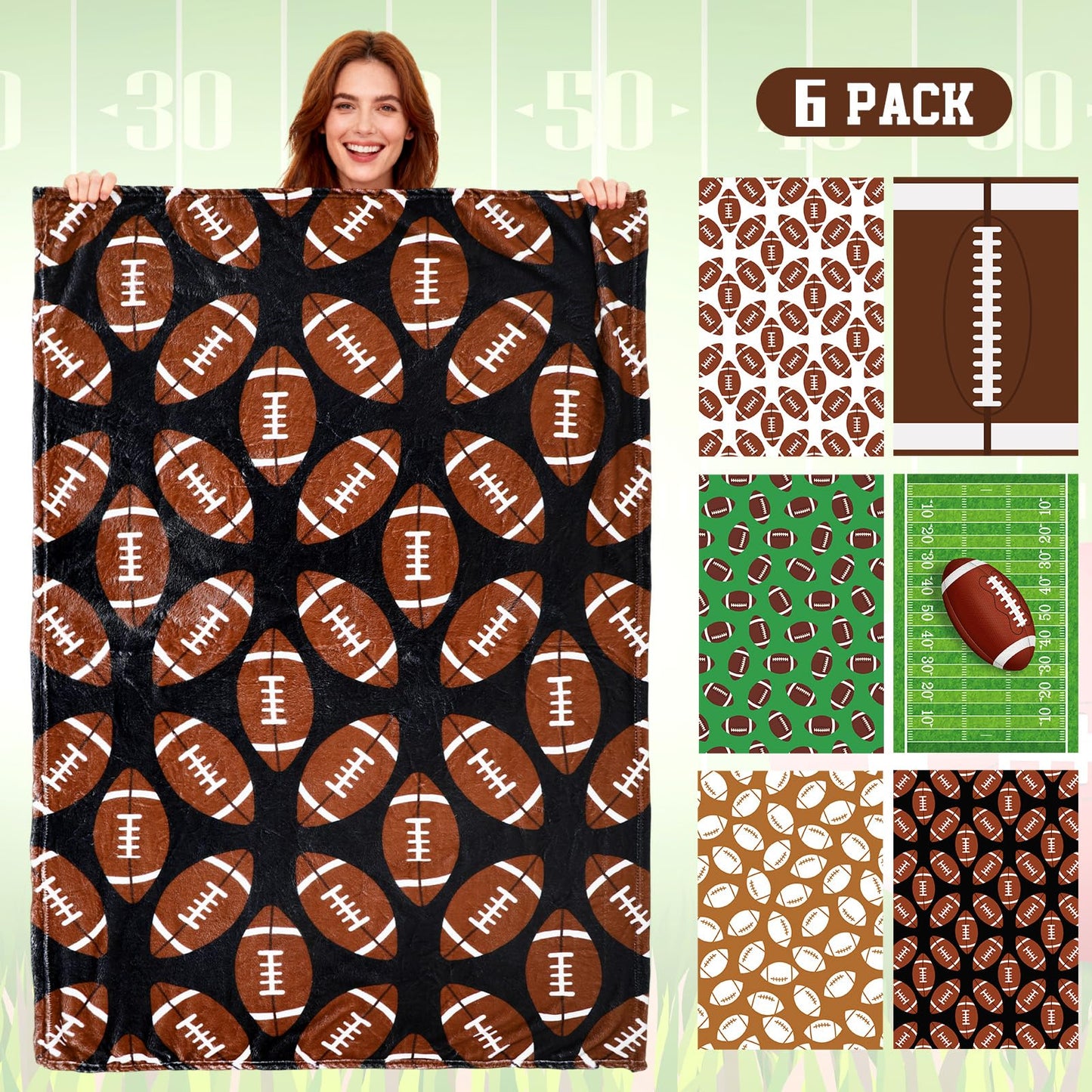 Lumina Garden 6 Pcs Football Throw Blanket Gifts 40 x 60 Inch Cozy Fleece Sports Blanket Bedding for Team Players Sport Lover Bed Sofa Couch Cushion Home Decor