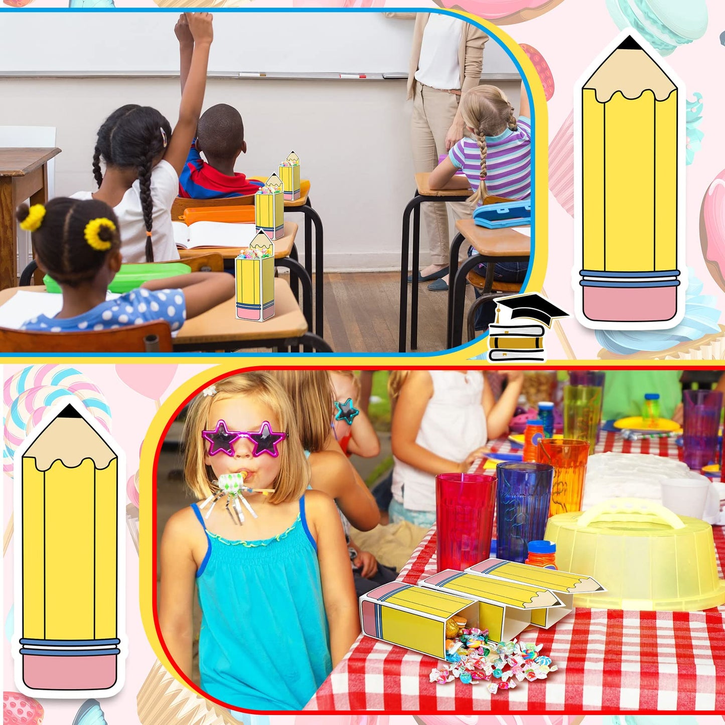 Harloon 24 Pcs Back to School Pencil Candy Boxes Popcorn Holders Bulk Teacher Gift Bags Party Favors Welcome Back to School Treat Boxes for Teacher Appreciation Gifts Graduation Classroom Decoration