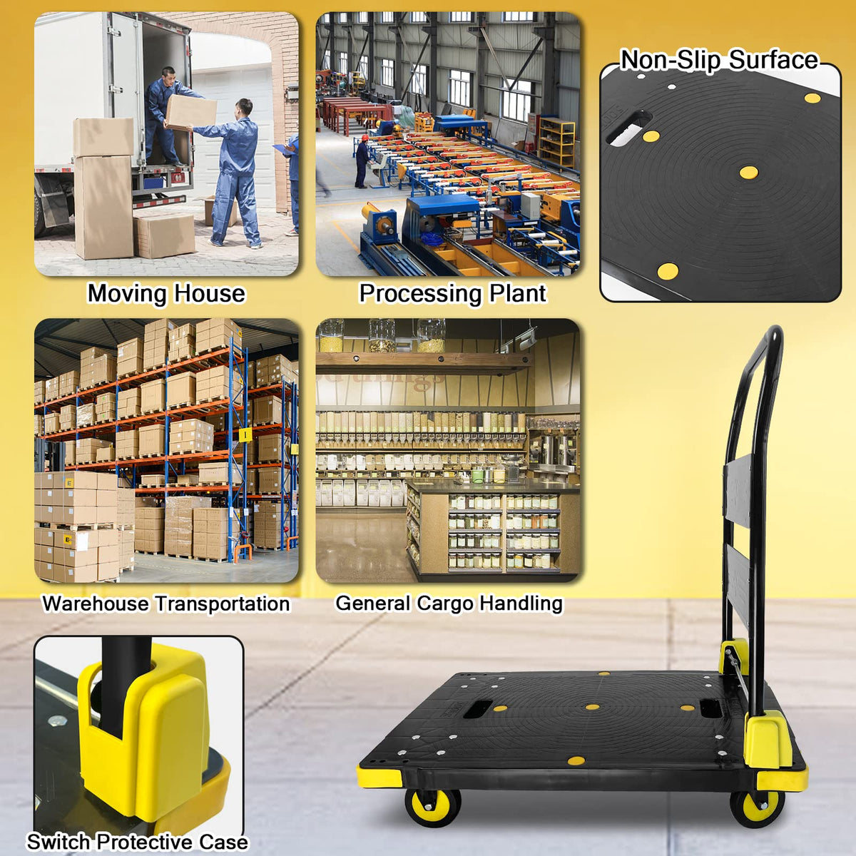 Platform Truck Cart 1000LBS Chinco Star Folding Push Cart Dolly Portable Moving Dolly Cart with 360° Swivel 5'' Wheels Heavy Duty Foldable Flatbed Cart for Hand Moving (35L x24W x40H in)