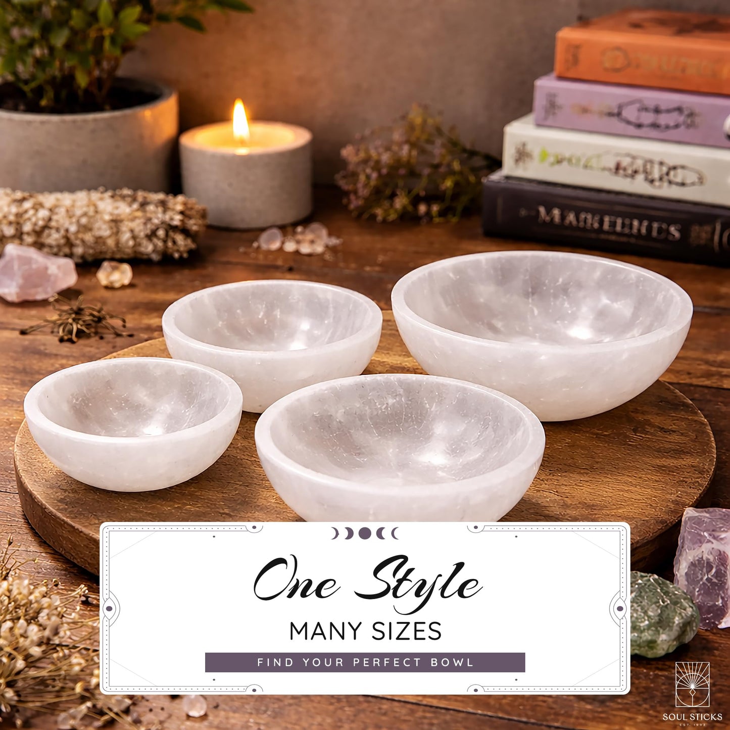 Soul Sticks Selenite Crystal Bowls for Smudging, Healing, Recharging Crystals | Pure Selenite Smudge Bowl & Crystal Charging Station Ethically Sourced in Morocco (4 Inch (Pack of 1)