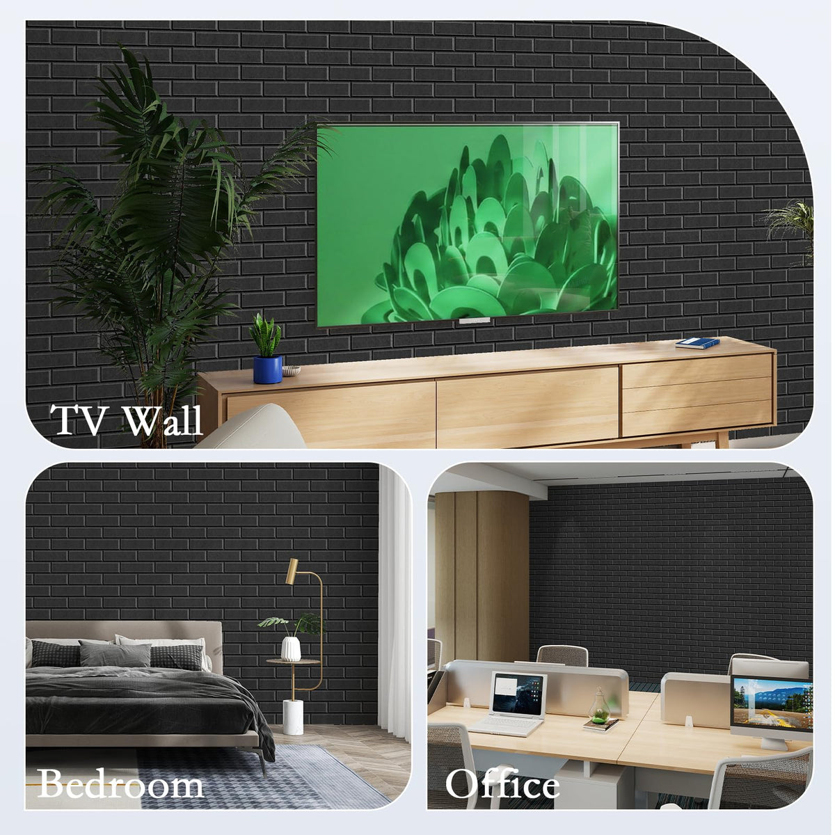 ArtVivid 12Pack Acoustic Panels, 12"×12"×0.4" Self-Adhesive 3D Brick Pattern Sound Proof Panels for Walls, Decorative Sound Dampening Wall Panels for Recording Studios, Offices, Home, Black