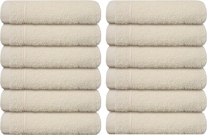 Tens Towels Pack of 12 Washcloths, 12 x 12 Inches, Lighter Weight, Quick to Dry