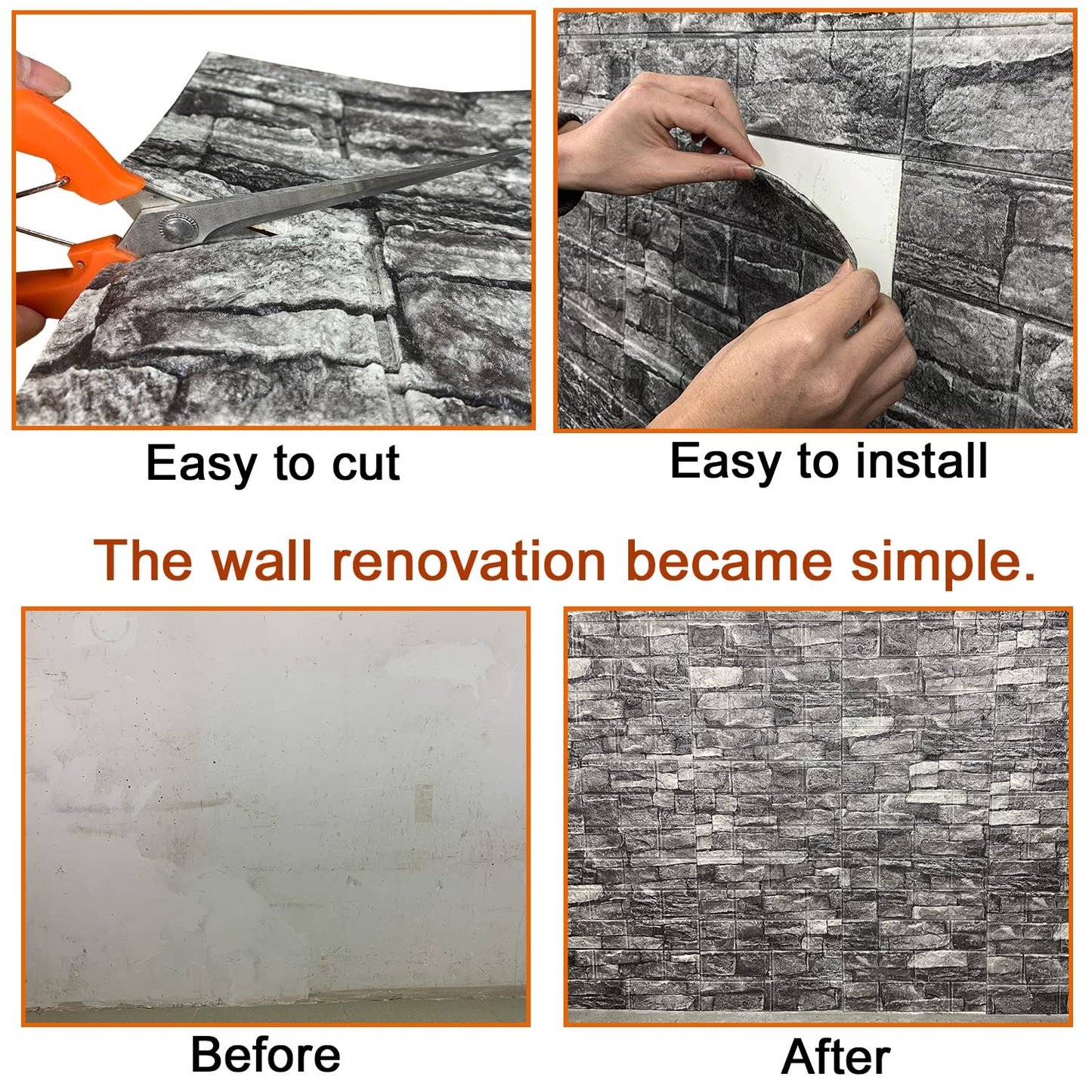 10PCS 3D Wall Panels Peel and Stick 3D Brick Wallpaper Peel and Stick Faux Stone Wall Panel Foam Brick Self-Adhesive Wallpaper (Black,10pcs)