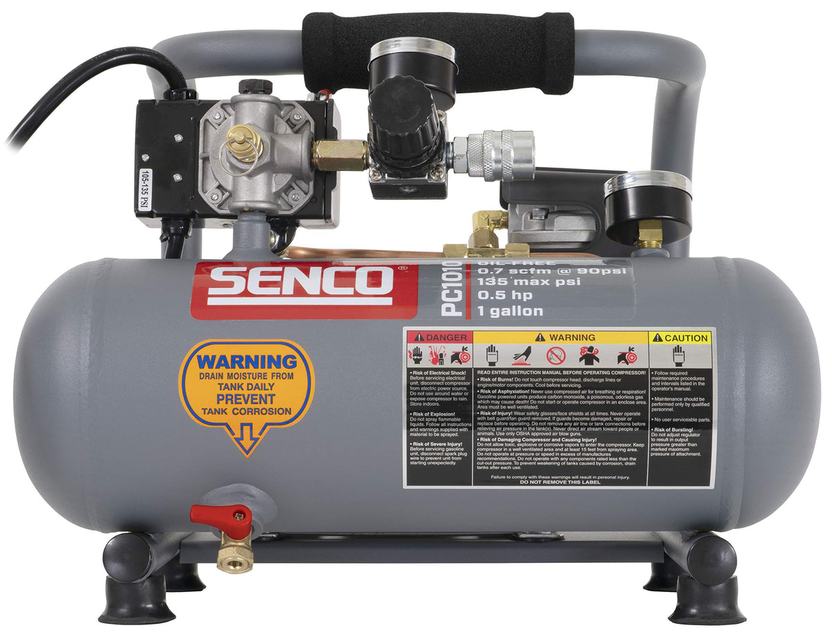 SENCO PC1010 1/2-Horsepower 1-Gallon Finish and Trim Hot Dog Air Compressor Portable Tire Inflator For Car