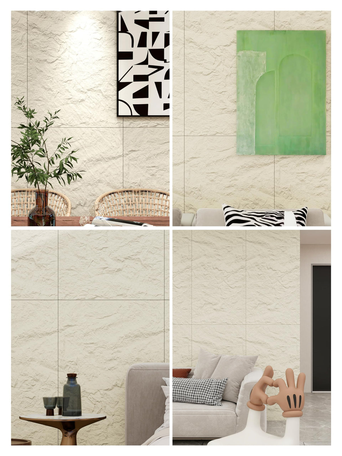 ARTSLAT 4-Pack 3D PU Stone Wall Panels for Interior Decor - Marble White, 43.30"x23.62"x0.47" | Faux Stone Accent Wall Tiles, Lightweight & Waterproof