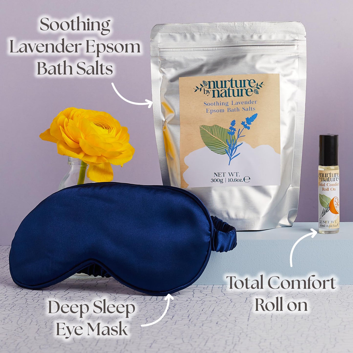 Nurture by Nature New Mom Self Care Gift Set with Body Scrub, Lavender Pillow Spray, Sleep Mask, Body Butter, Shower Gel & Bath Salts - Vegan Friendly - Stocking Stuffer, Baby Shower Gift Basket