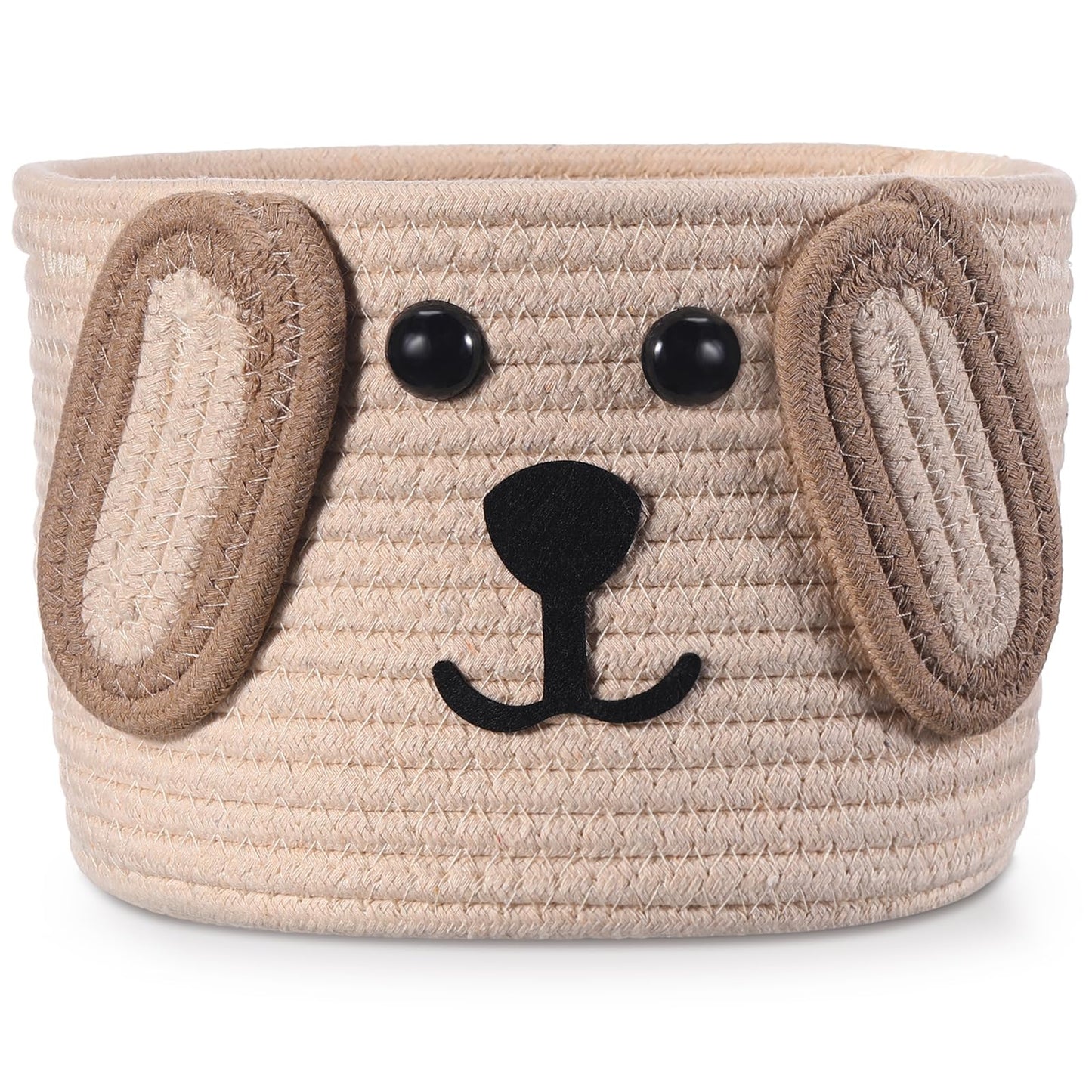 Zopeal Dog Woven Basket, 7.9" D x 6" H Cotton Rope Toy Storage Organizer, Dog Mom Gift Empty, Cute Laundry Puppy Gift Animal Basket for Clothes, Towels, Toy, Laundry, Bathroom, Home(Khaki, Beige)