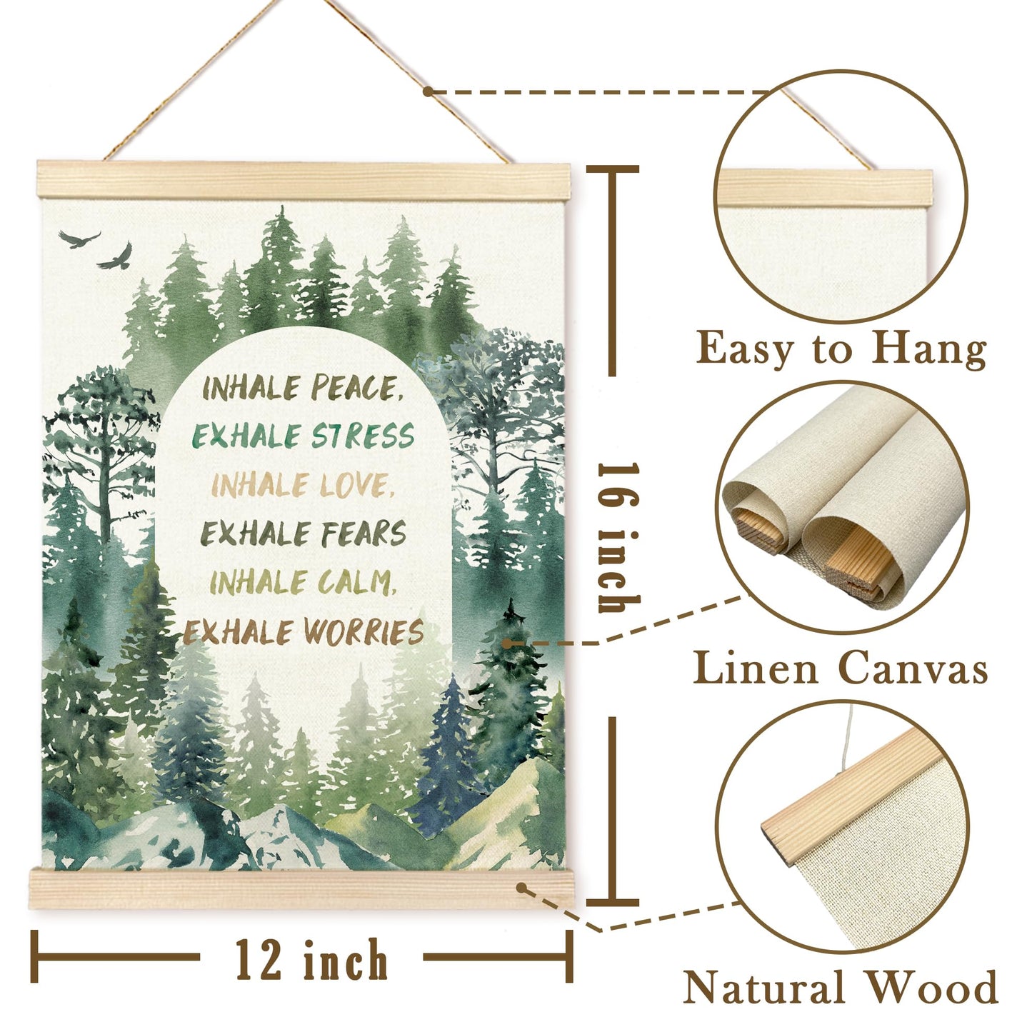 TAEDIN Mental Health Poster Hanger Frame, Forest Inspirational Wall Decorations Wooden Canvas Print, Therapist Office Decor, Therapist Gift, Calming Hanging Sign for Bedroom Office Decor 12X16