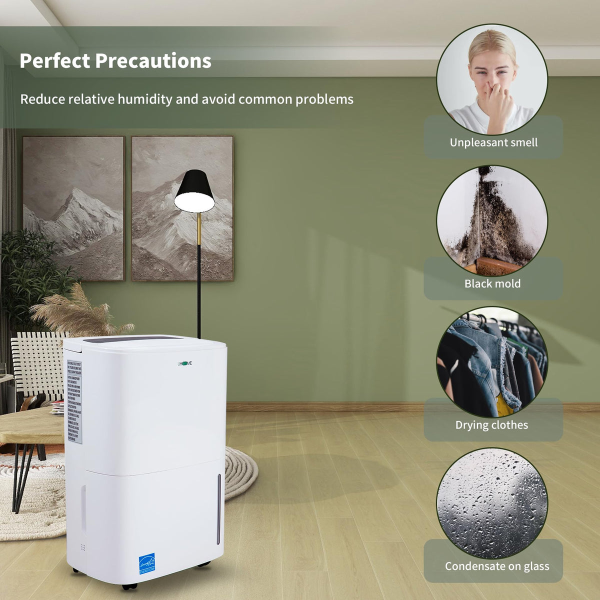 Uhome 120 Pints Dehumidifier with Drain Hose - 6000 Sq. Ft Quiet Dehumidifier for Home, Basements, Storages and Large Rooms with 1.32Gallon Water Tank