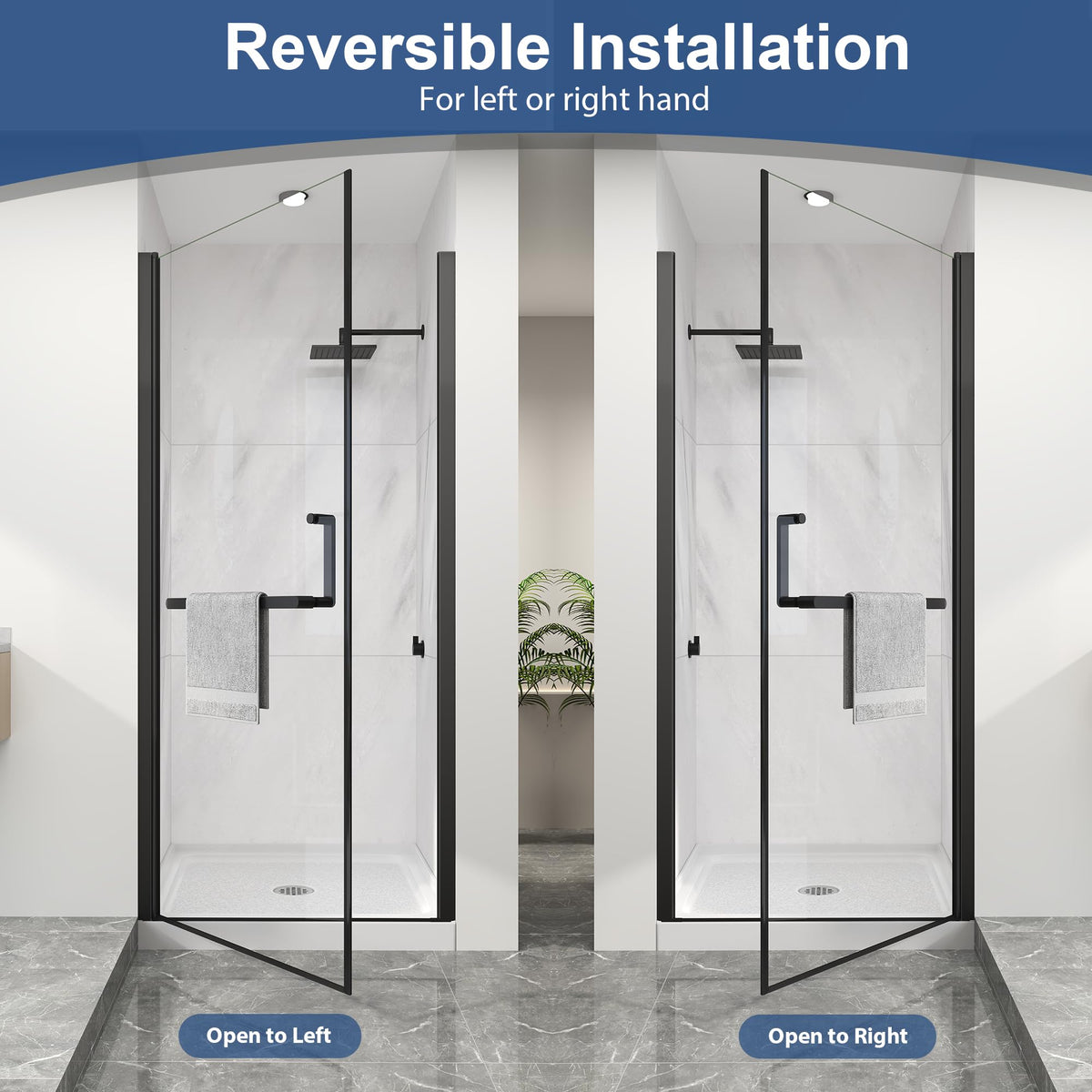 KPUY Pivot Shower Door, 32-34" W x 72" H Frameless Single Swing Glass Shower Door with Explosion-Proof Film Nano Coating, 1/4" (6mm) Thick Tempered Clear Glass, Matte Black