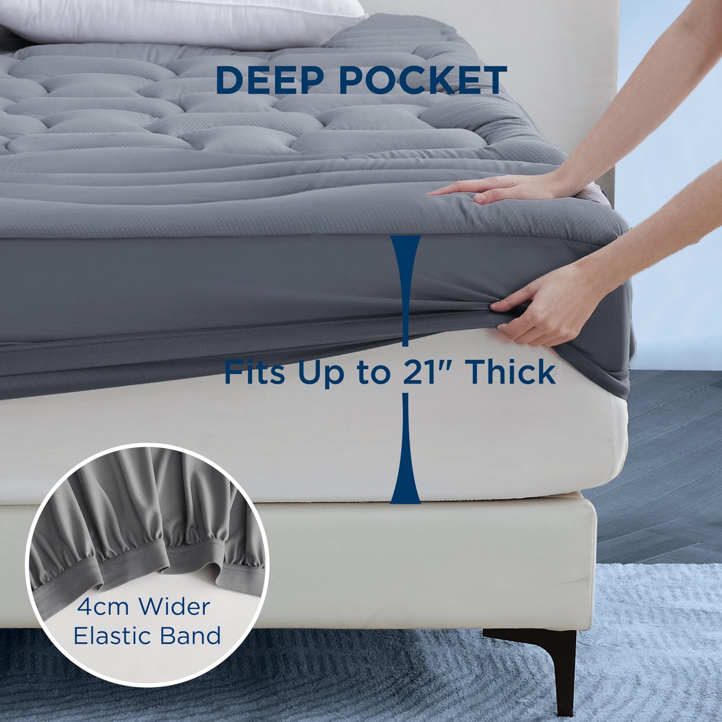 Bedsure Grey Twin XL Mattress Protector Waterproof - Extra Long Twin Waterproof Mattress Topper Pad for College Dorm Essentials, Noiseless Bed Cover with 8-21 Inches Deep Pocket,Grey, 39x80 Inches