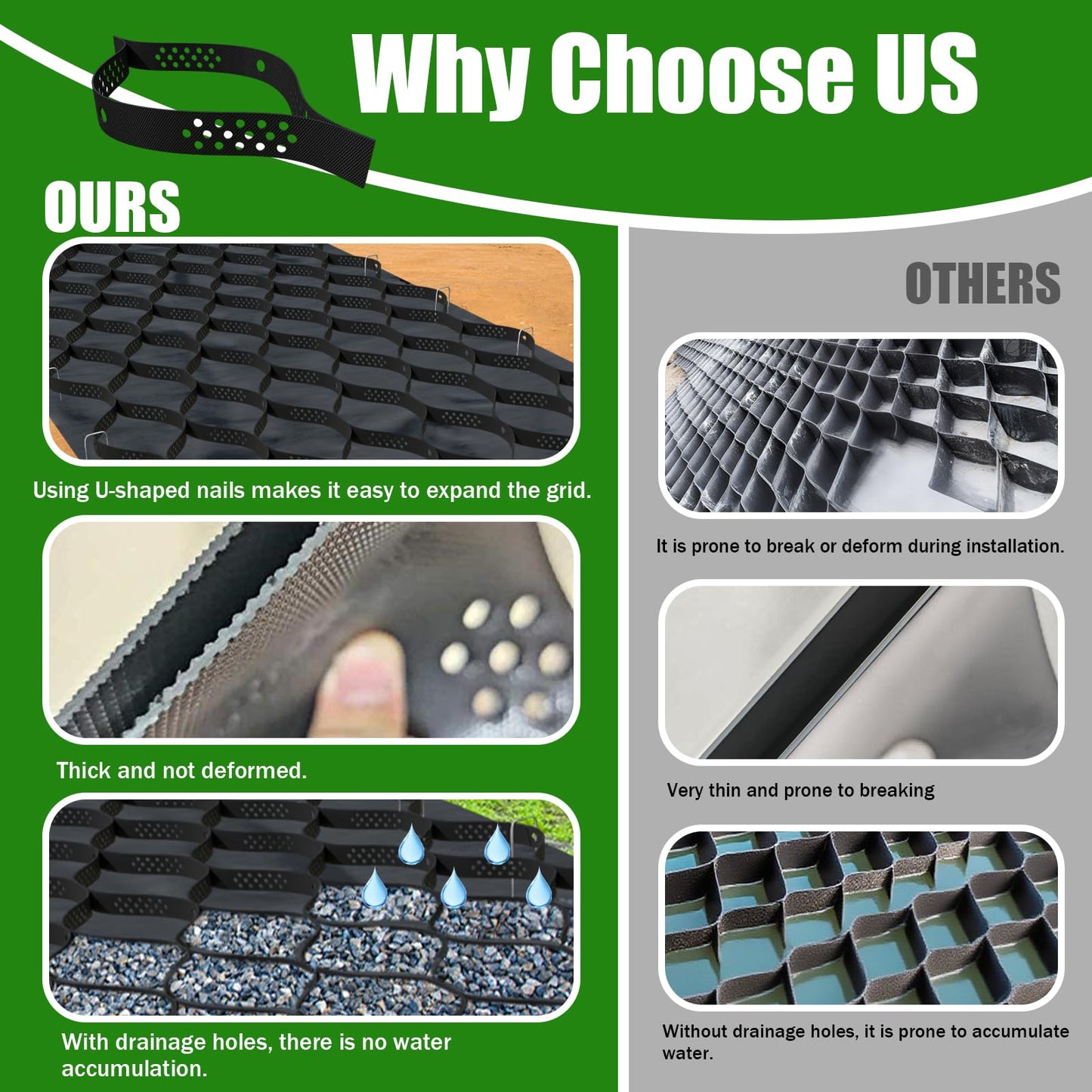 2" Thick Gravel Ground Grid 16.5ft x 33ft - Geo Grid Driveway Stabilization Grids, Gravel Retainer Grid 1885 LBS Per Sq ft, Geocell Geogrid for Walkway Driving RV Parking Slopes and Garden