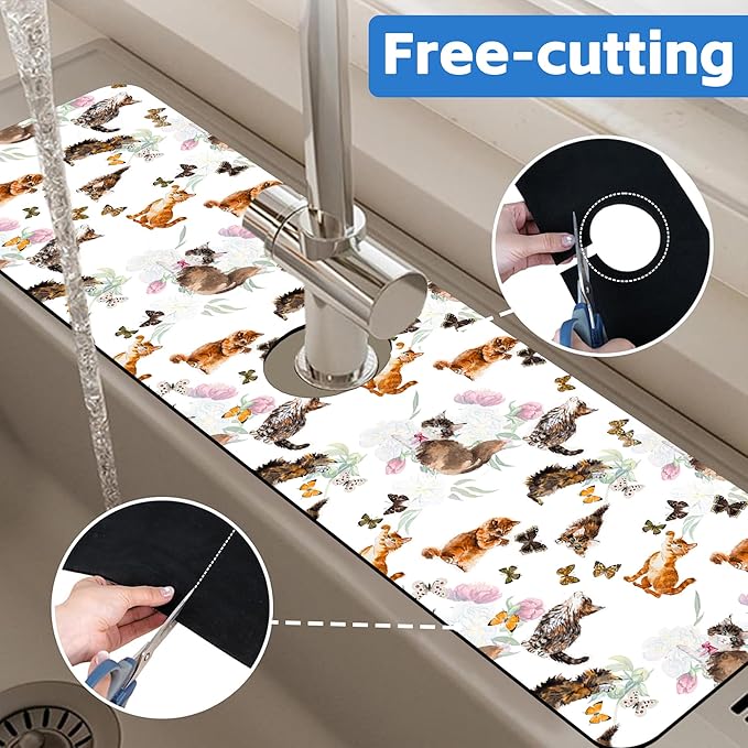 Cute Cat and Butterfly Dish Drying Mat