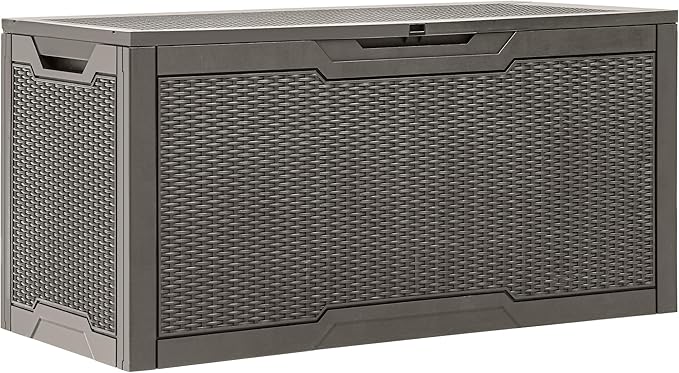 YITAHOME 100 Gallon Resin Deck Box, Weather Resistant Outdoor Storage Box, Lockable Indoor Outdoor Storage for Supplies and Essentials, Taupe