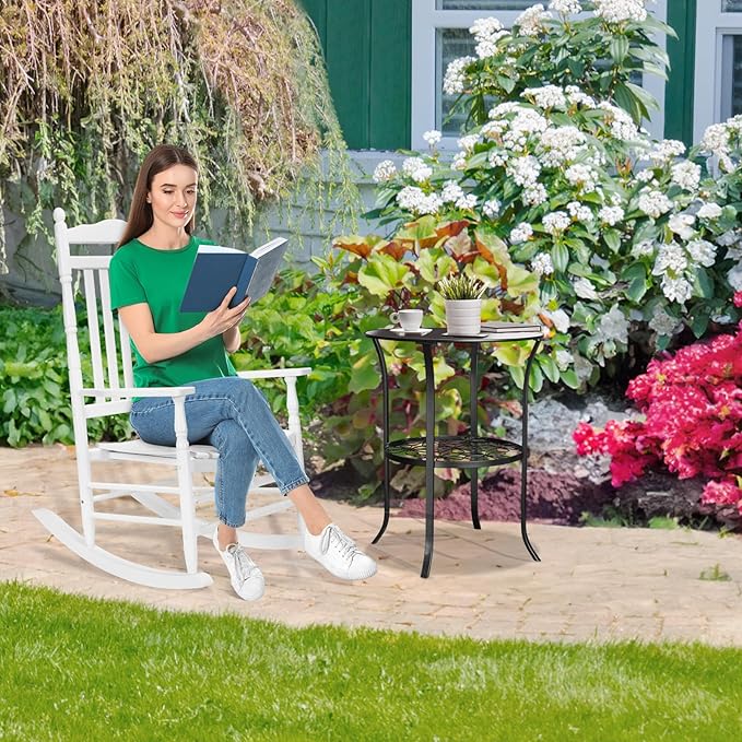 VINGLI Wooden Rocking Chair, Outdoor Chair with 450 lbs Support (White, 1PC)