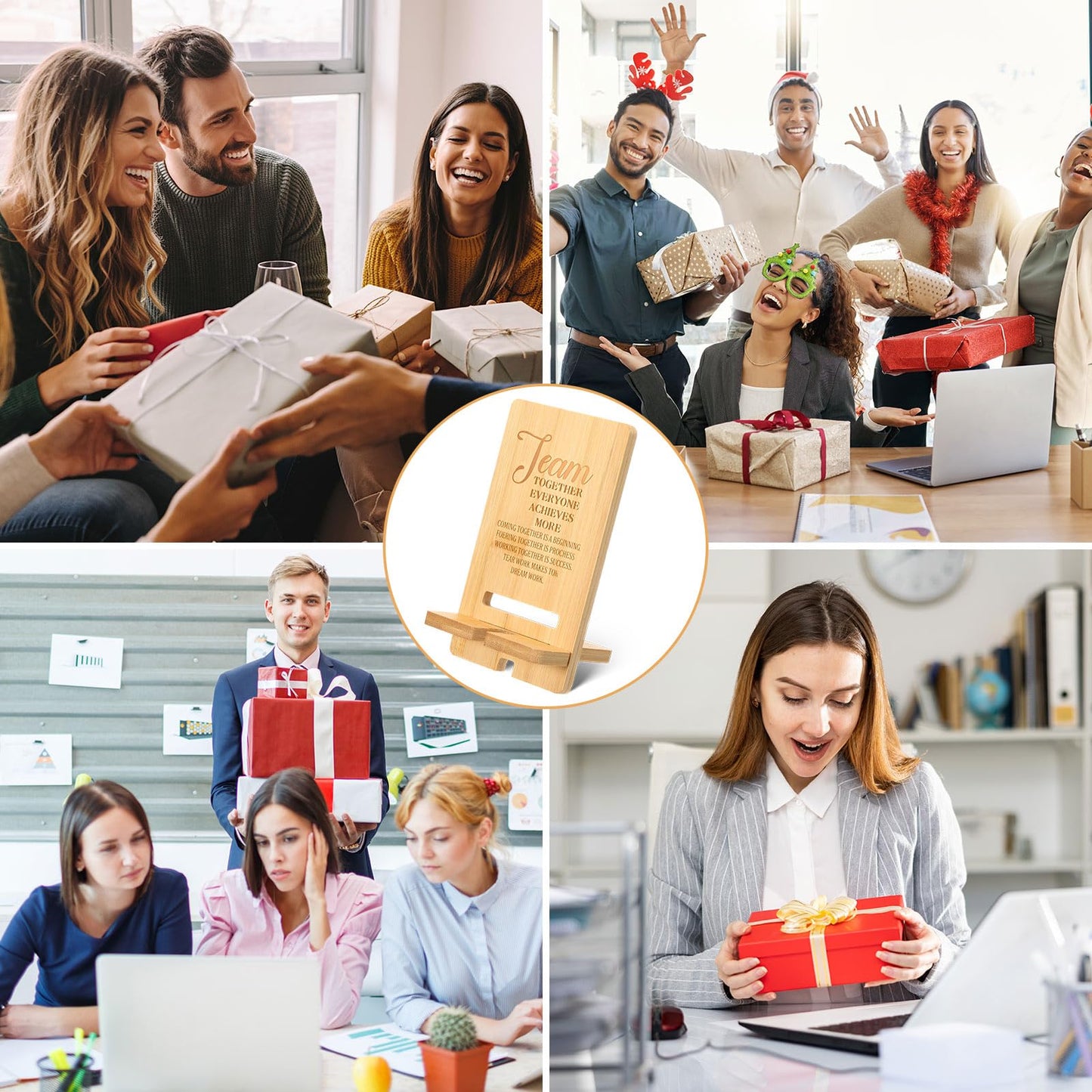 Ripeng 10 Pcs Employee Appreciation Gifts Bulk Bamboo Phone Stand for Desk Office Workers Inspiration Thank You Gift for Team Coworkers Staff Volunteer Nurse Teacher Colleagues Gratitude (Team)