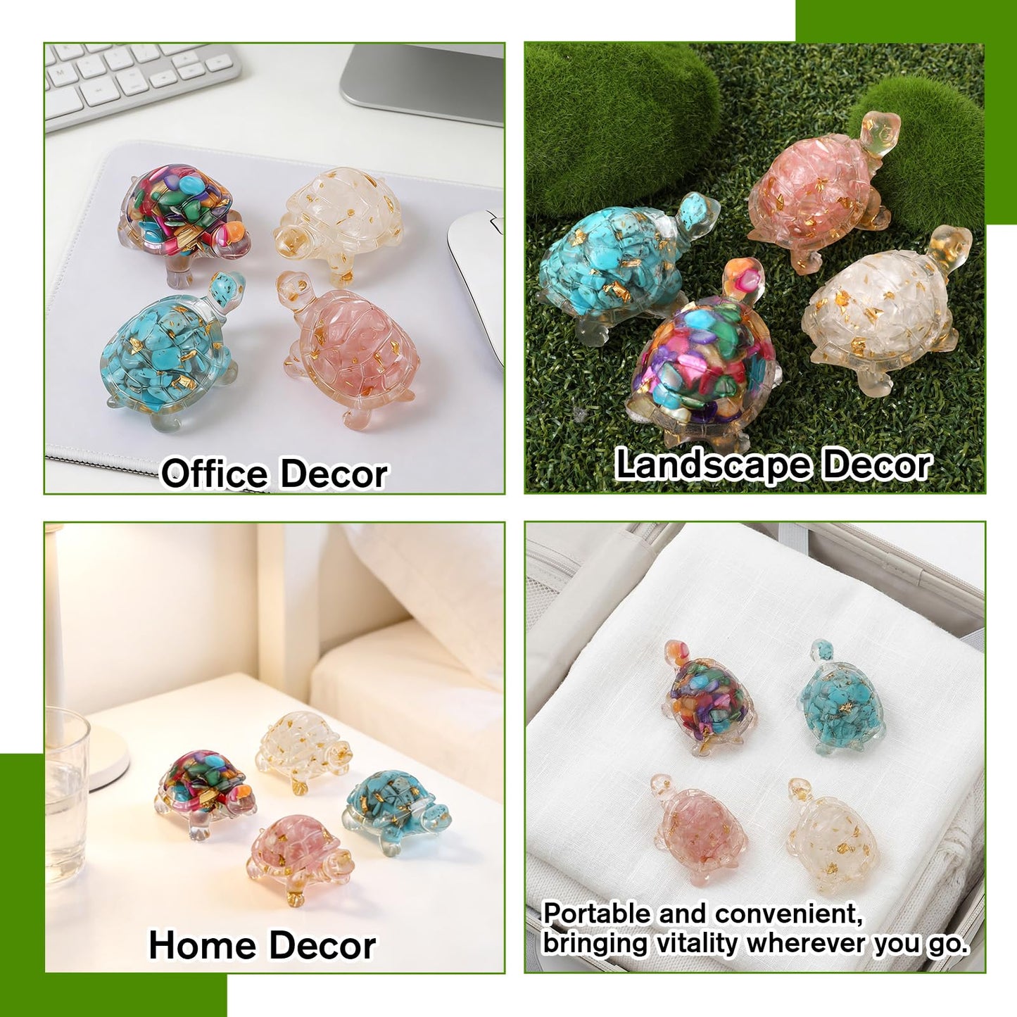 EupHHonycs 4Pcs Crystal Turtle Mini Handmade Crystal Turtle Sea Mini Resin Turtles for Home Office Fish Tank Colorful Healing Crystals Animal Statue Desk Shelf or Meditation Space