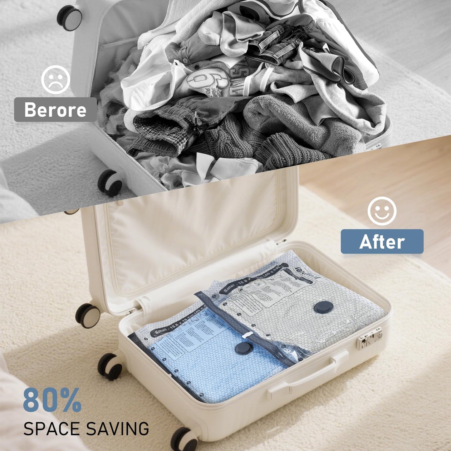BlazeHold 20 Pack Travel Vacuum Storage Bags with Rechargeable Electric Pump, Compression Packing Seal Bag for Luggage, 5 Small + 5 Medium + 5 Large + 5 Jumbo Space Saver Bags for Clothing Travel