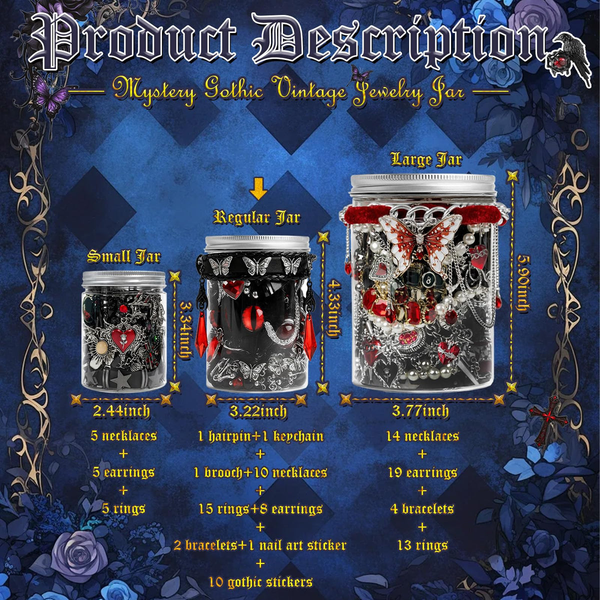 SMUOBT Gothic Mystery Box for Women - 40-45 Piece Goth Lolita Jewelry Set Earrings Necklace Bracelet, Punk Witchy Accessories Gift Collection, Surprise Blind Box