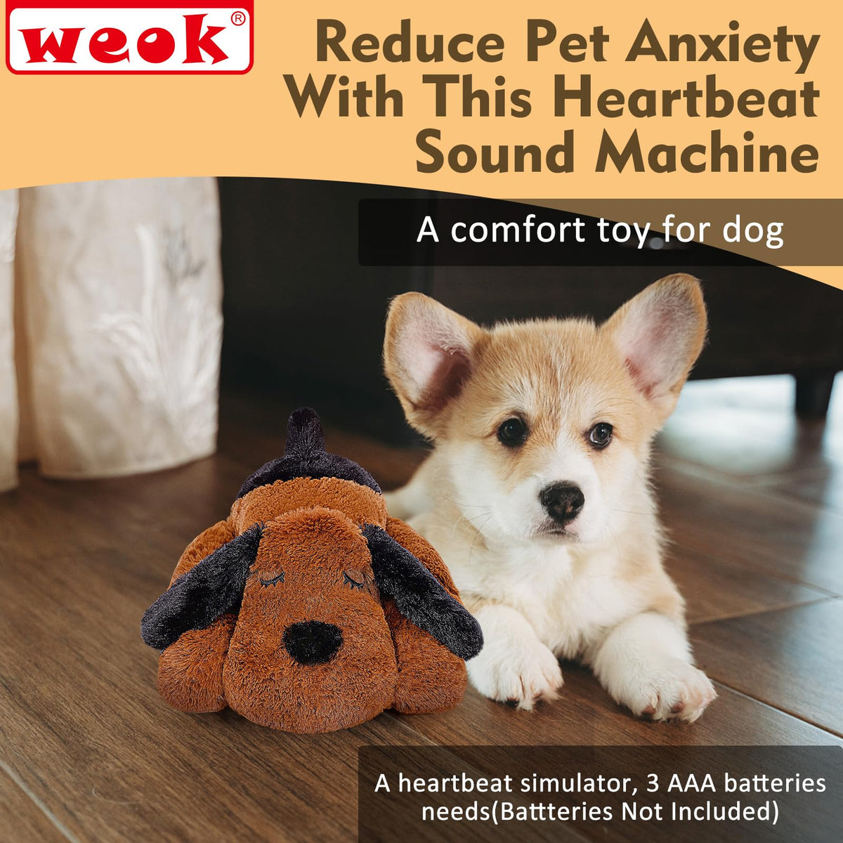 WEOK Heartbeat Puppy for Dogs, Helps for Anxiety Relief and Calming, Stuffed Animal Anxiety Calming Behavioral Puppy Heartbeat Toy Sleep aid for Cats Pets(for Small Breeds)