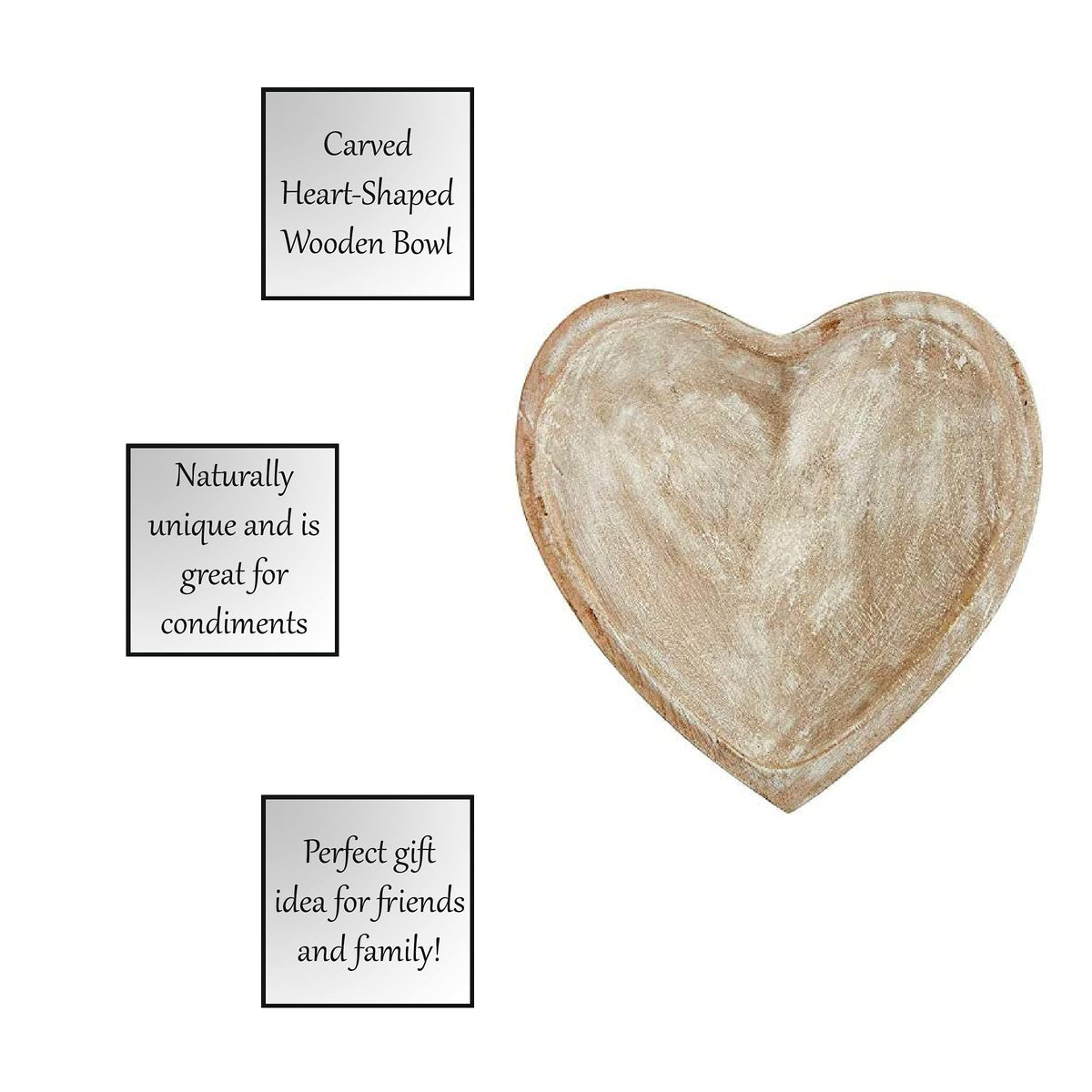 47th & Main Carved Heart-Shaped Wooden Bowl, Small, White