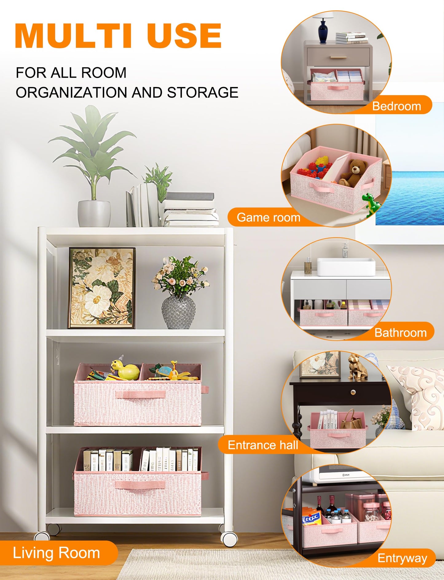 Wrrlors Fabric Wardrobe Storage Bins -6 Pack, Large Pink Foldable With Handles And Dividers Trapezoidal Wardrobe Storage Boxes, Suitable For Storing Clothes, Books, Wallets, Toys, Etc.