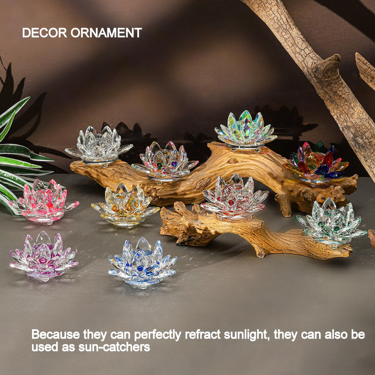 TENGFENG Crystal Lotus Flower Bicolor - Hue Reflection Glass Lotus Flower Feng Shui Home Decor Lucky Charm Crystal Figurine with Gift Box Collectible Figurines (Gold, 3.3 inches)