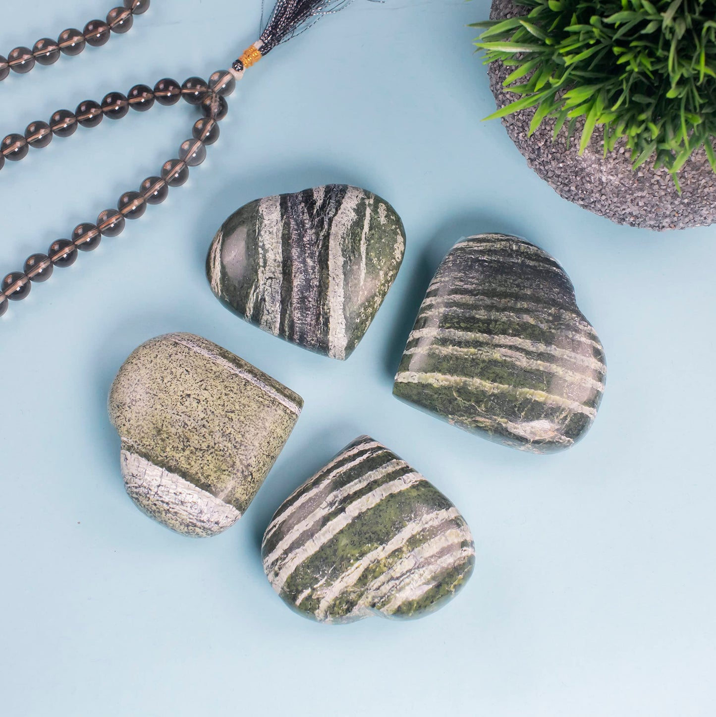 Crocon 50mm Swiss Opal Heart Stone Big Heart Shape Puff Stones Set 450+ Carats Pocket Crystal Healing Tumble Collection Palm Worry Stone Good Luck Charm Meditation Gift Craft Home Decor