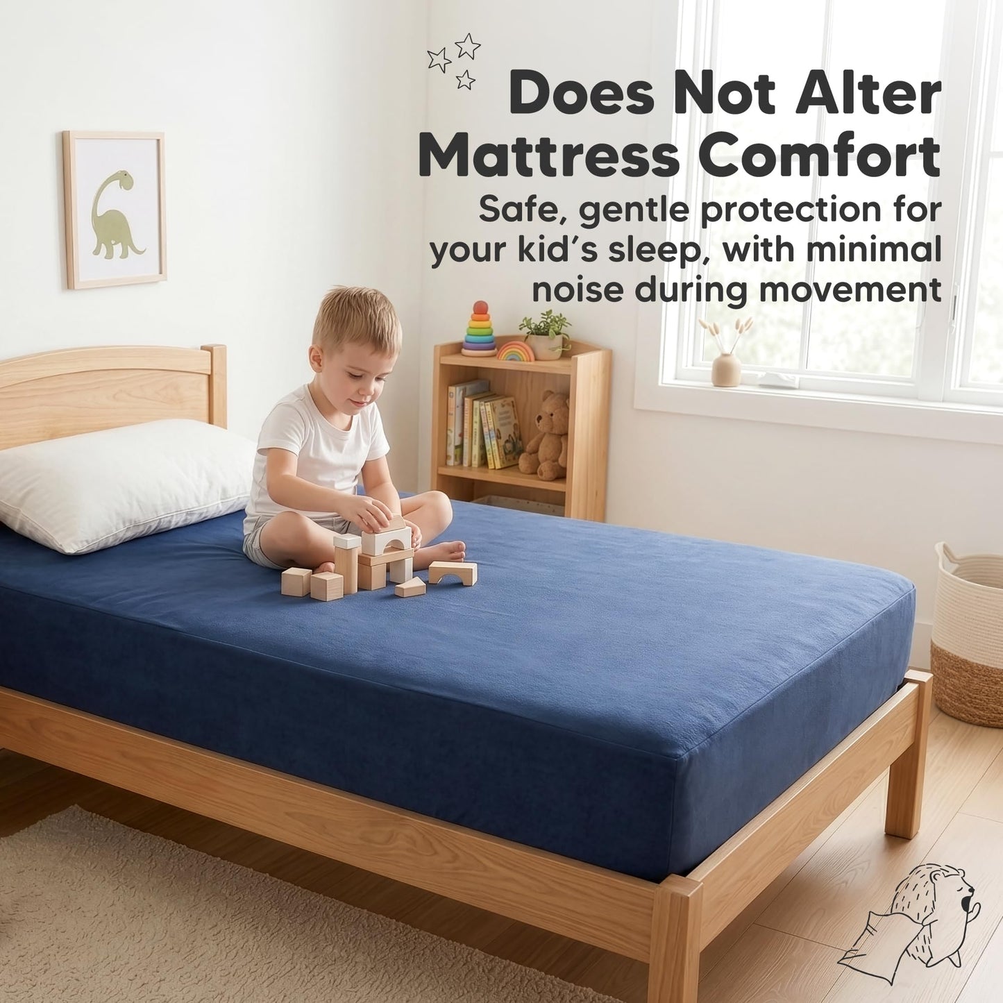 1-Pack Waterproof Twin XL Mattress Protector - Quiet Twin Size Toddler Mattress Protector Cover, 80"x39", Kids Toddler Bed Sheets, Soft Absorbent Quilted Cotton, Machine Washable (Soft White, Twin XL)