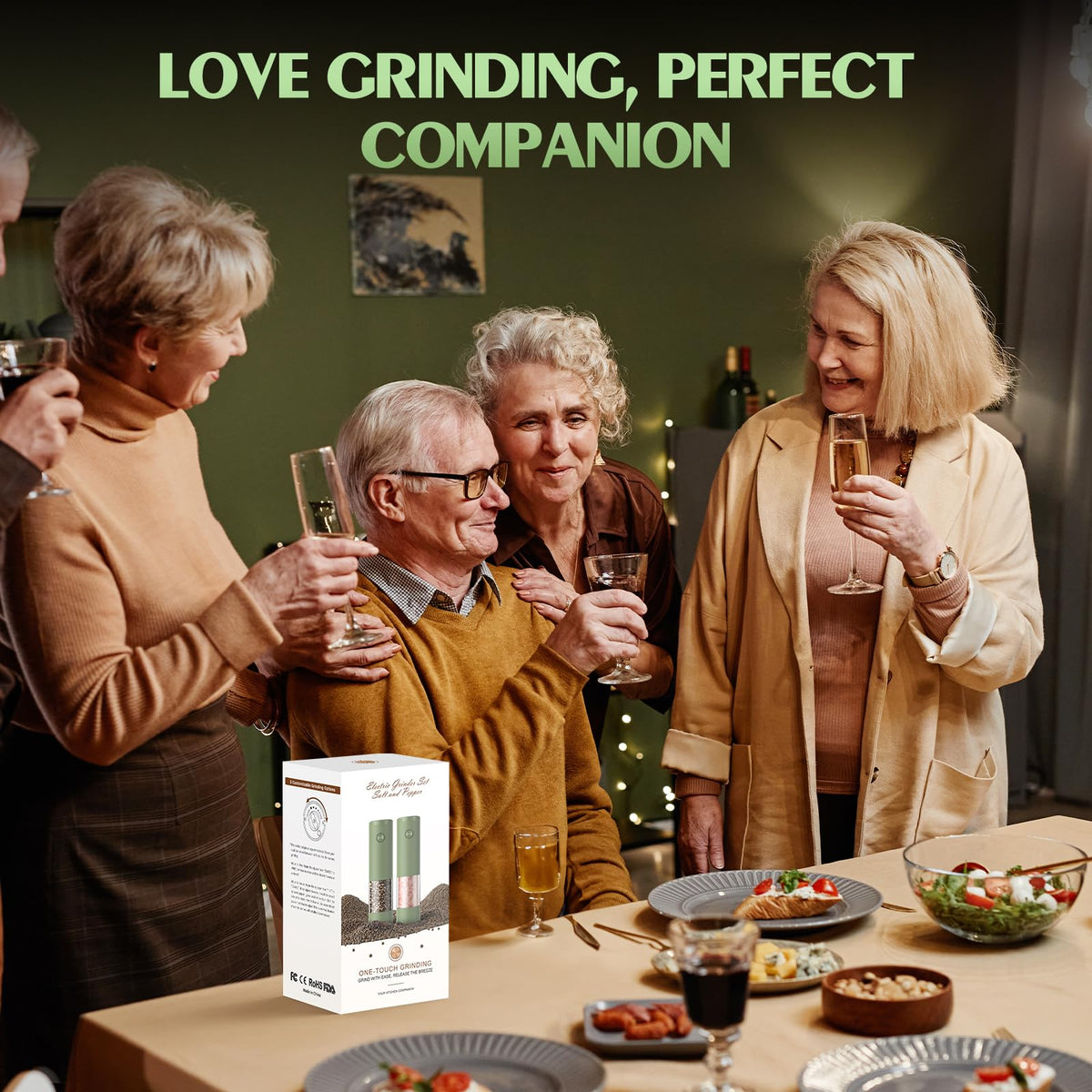 Salt and Pepper Grinder Set Mom Gifts, Electric Automatic Green Salt Pepper Shakers Home Kitchen Gadgets for New Home, Adjustable Coarseness Pepper Grinder Kitchen Appliances
