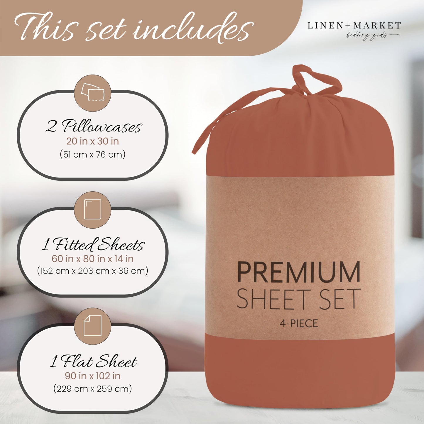 Linen Market Bed Sheets for King Size Bed (Clay) - Sleep Better Than Ever with These Soft and Cooling King Sheets - Deep Pocket Fits 16" Thick Beds - 4 Piece King Sheet Set