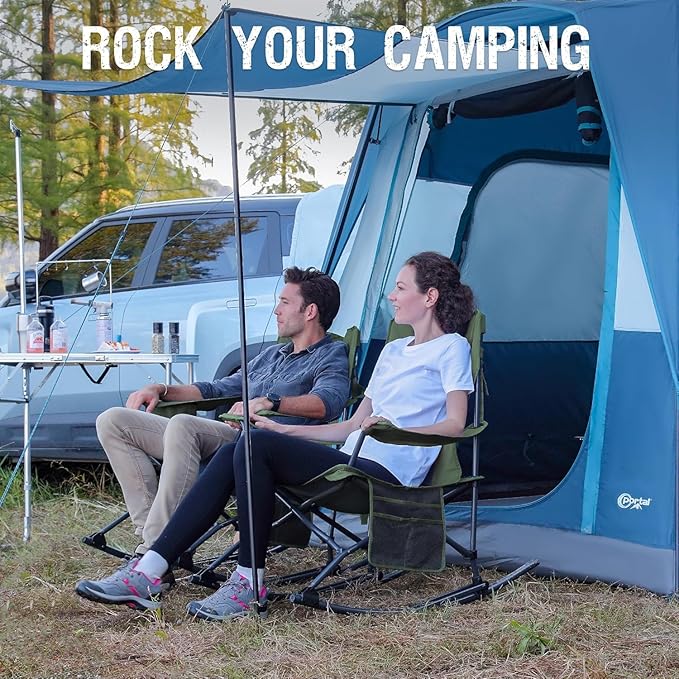 Portal Outdoor Rocking Chair Camping Folding Portable Rocker with Cup Holder Side Pocket Carry Bag, Support 350LBS (Green), 2 Pack
