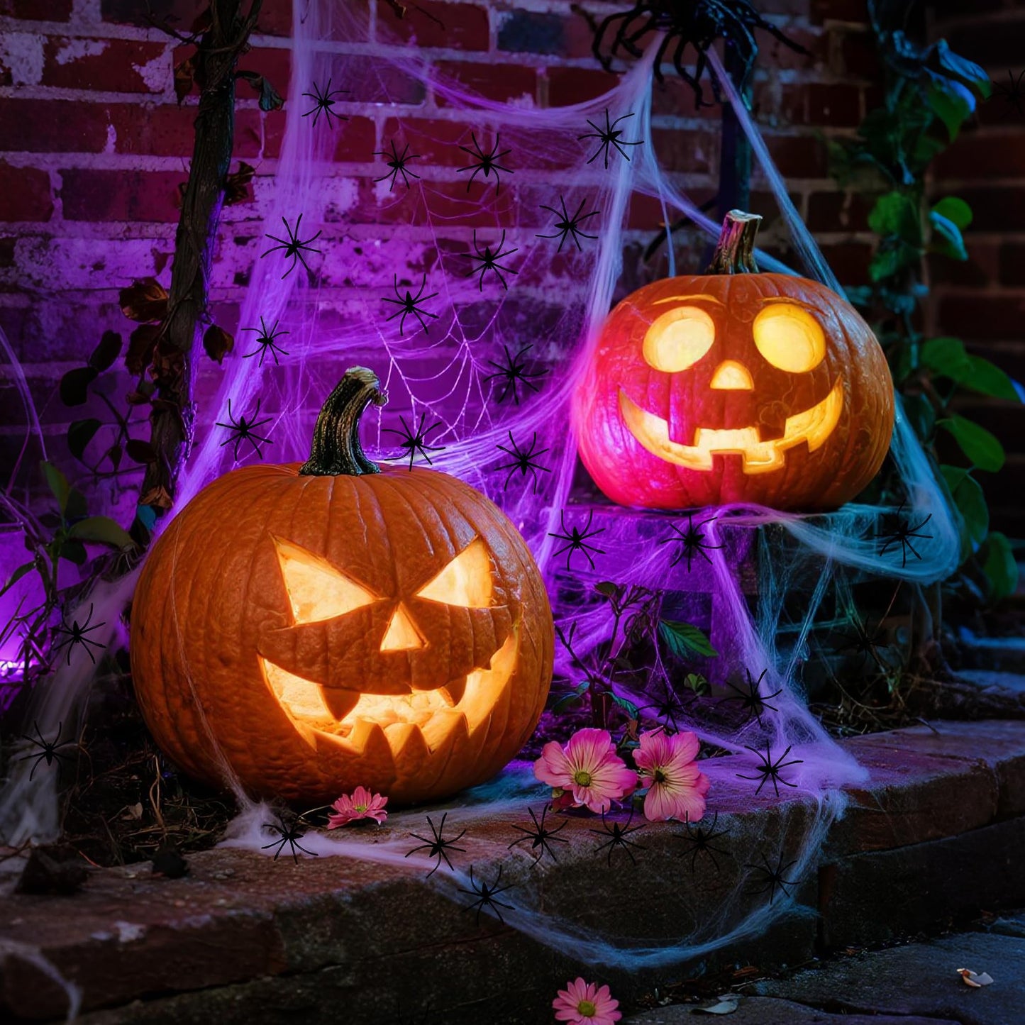 Nirohee 30x433 In Halloween Spider Web Black Creepy Cloth,900 Sqft Spider Webs Halloween Decorations with 100 Fake Spiders,Scary Spooky Gauze with Holes for Haunted House,Yard,Wall,Lawn,Garden,Horro