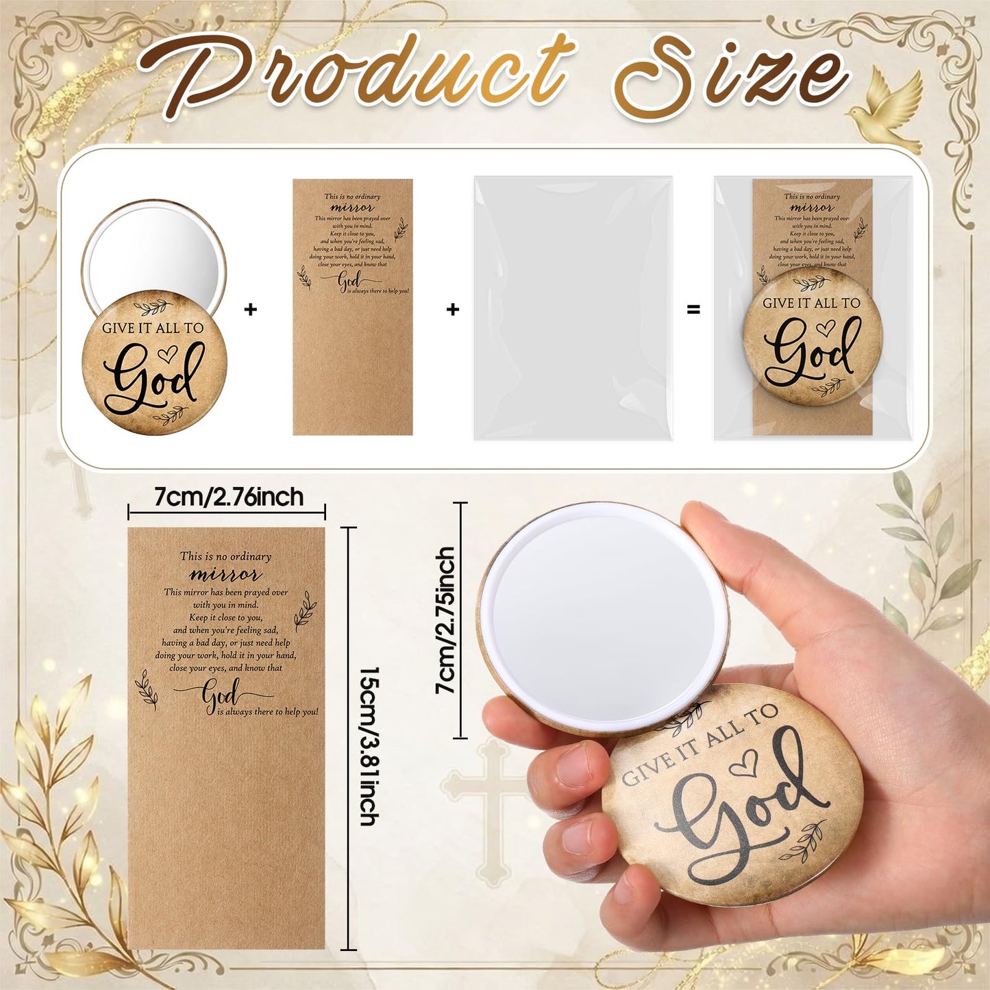 Landical 25 Sets Christian Gifts for Women Bulk Pocket Mirrors with Cards Bags for Mothers Day Stuffers Church Party Favors Religious Gift Bag Fillers, Give It All to God