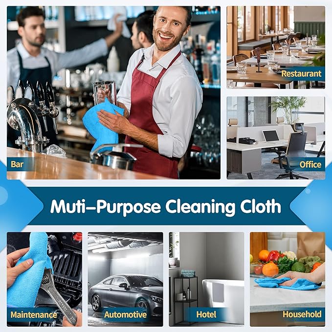 FIXSMITH Blue Microfiber Cleaning Cloth -Pack of 8, Highly Absorbent Cleaning